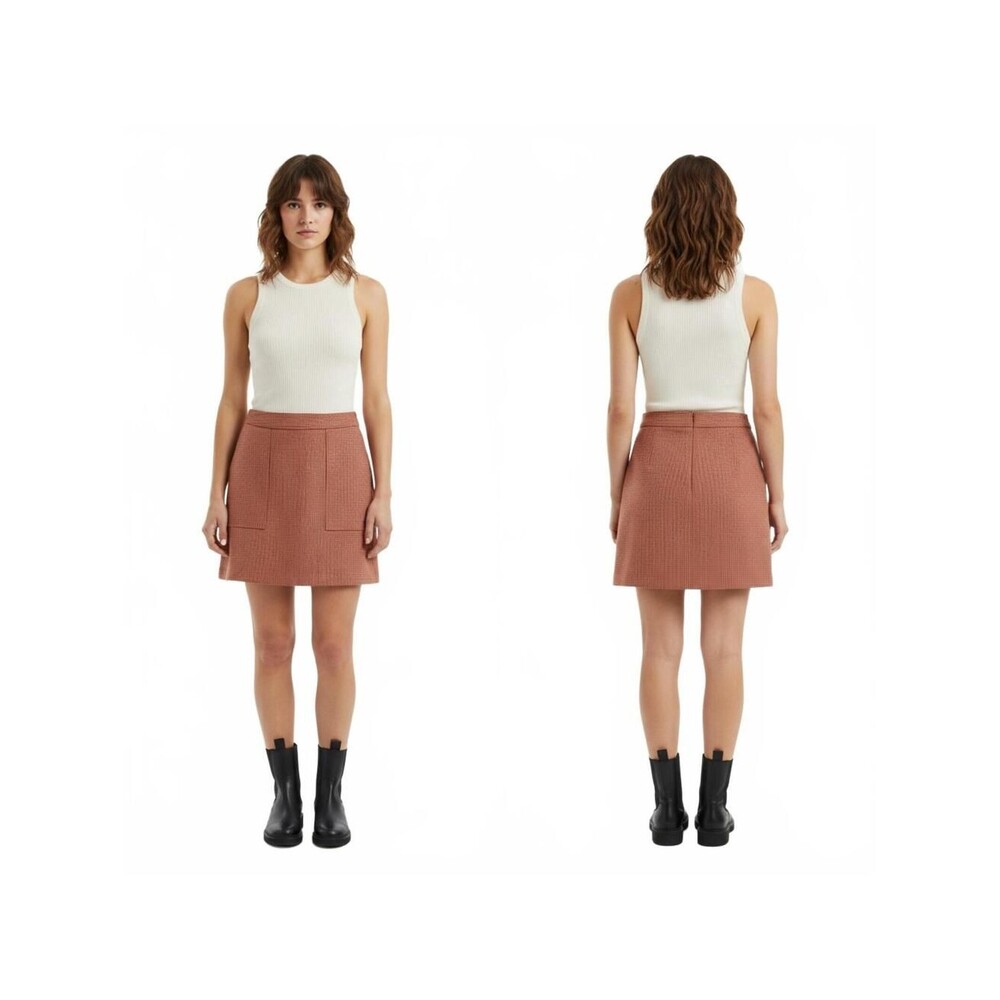 A New Day Mini Skirt Gingham Pockets Casual Cute Brown Size L